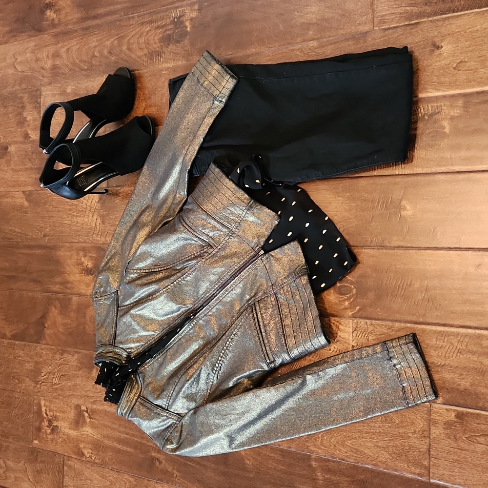 White House Black Market coated metallic moto style jacket